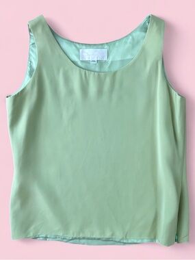 Vintage Oscar de la Renta Pink Label Green Silky Tank Top Size 12